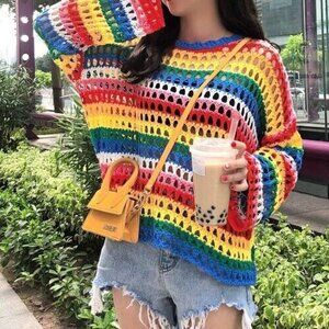 Multicolor Crochet Long sleeve Sweater Top